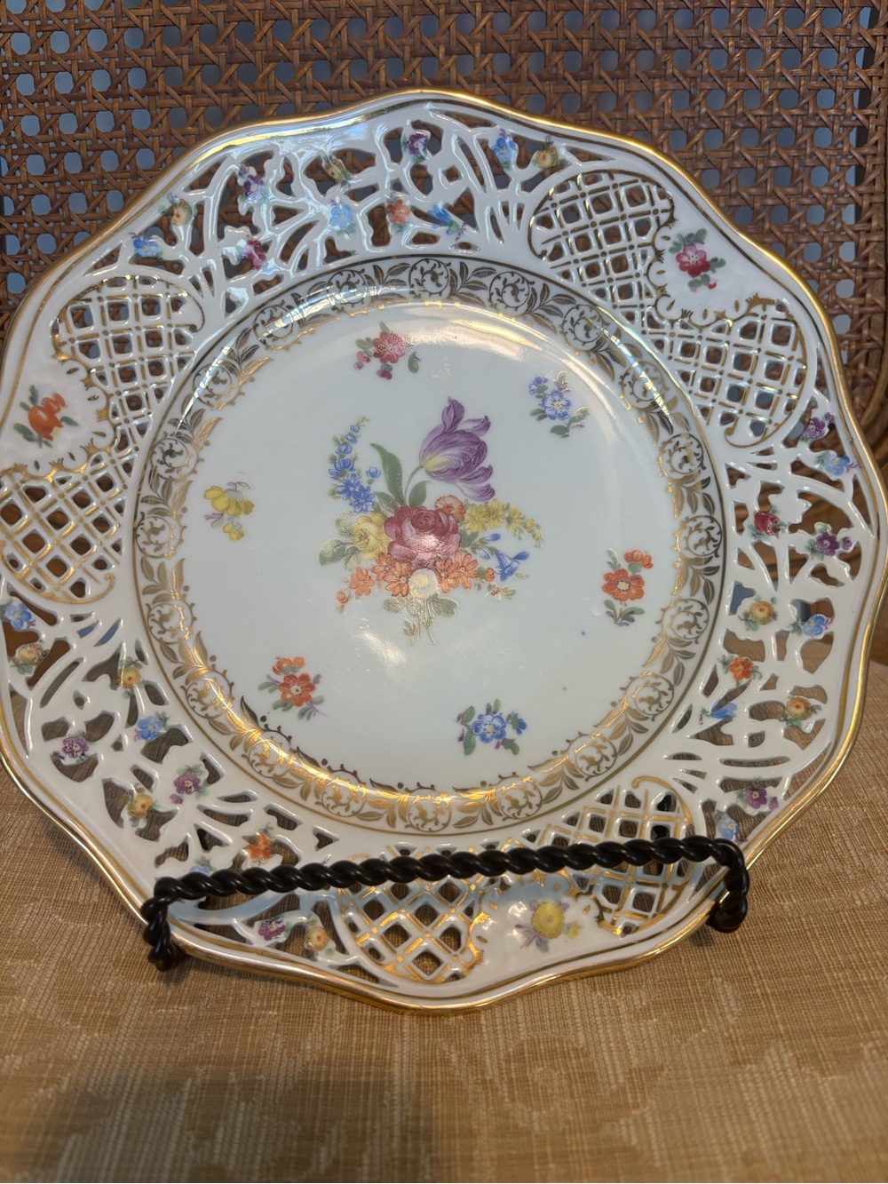 Vintage Schumann Bavaria ReticulatedPlate with Floral/Gold Trim